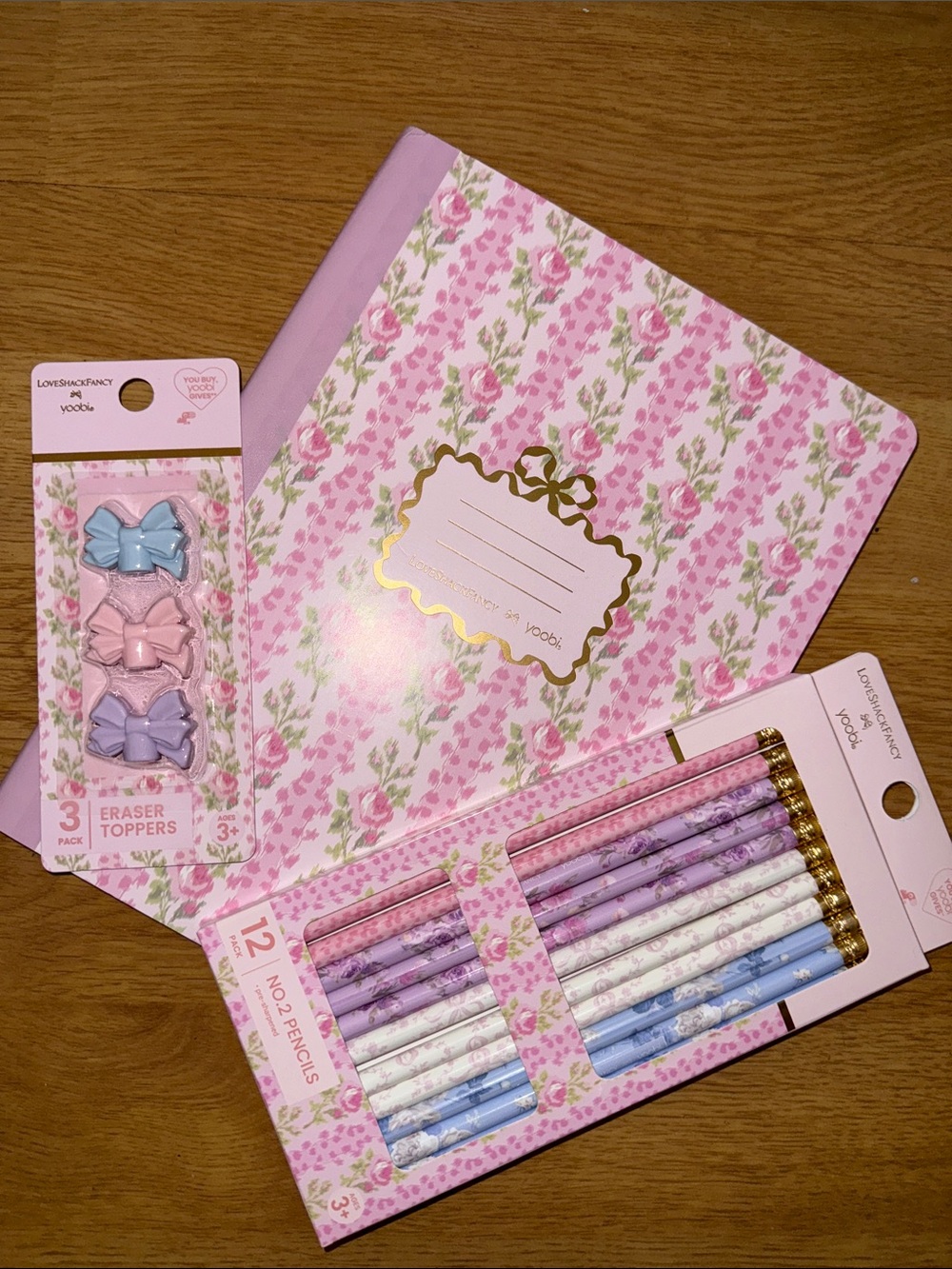 NWT LoveShackFancy x Yoobi x Target - Notebook, Pencil, Eraser Toppers Trio Set